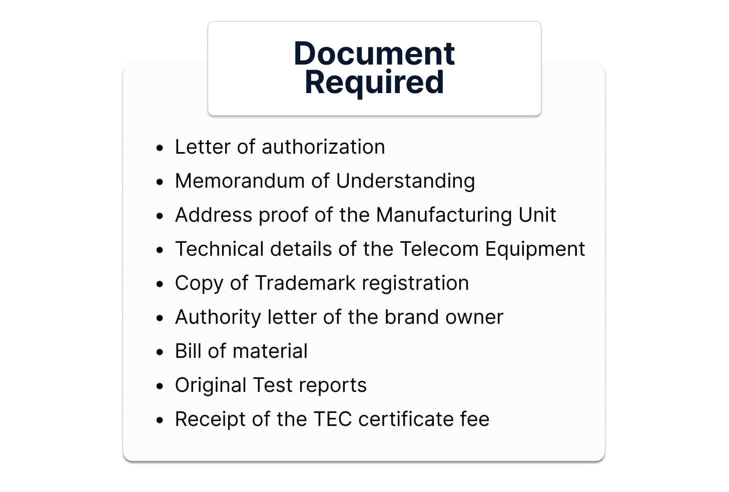 Document Required for tec certificate registration